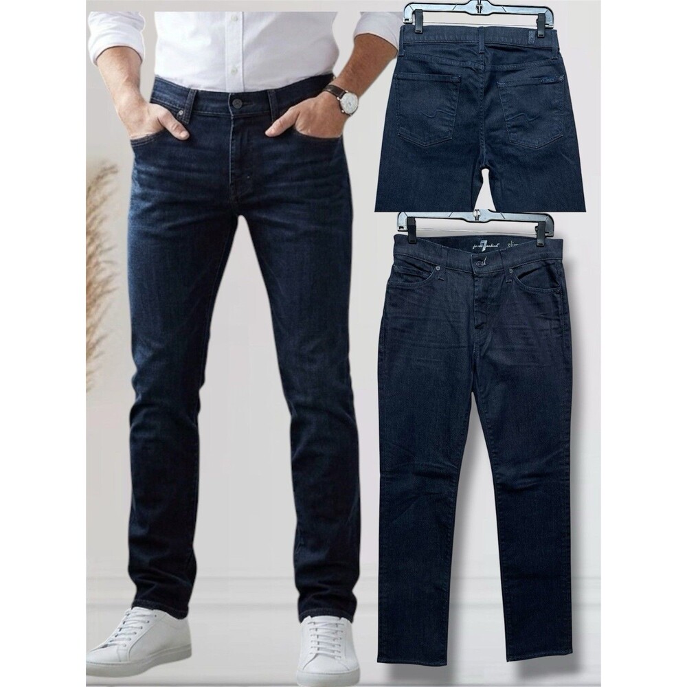 7 For All Mankind Slimmy Straight Leg Men's W30 L32 Dark Blue Denim Jeans